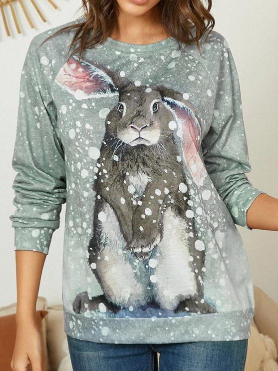 Raglan Sleeve Animal Printed Crew Neck Sweatshirts | Women's Clothing ...