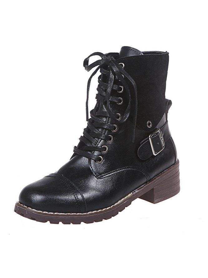 Retro Stitching Lace-up Zipper Boots
