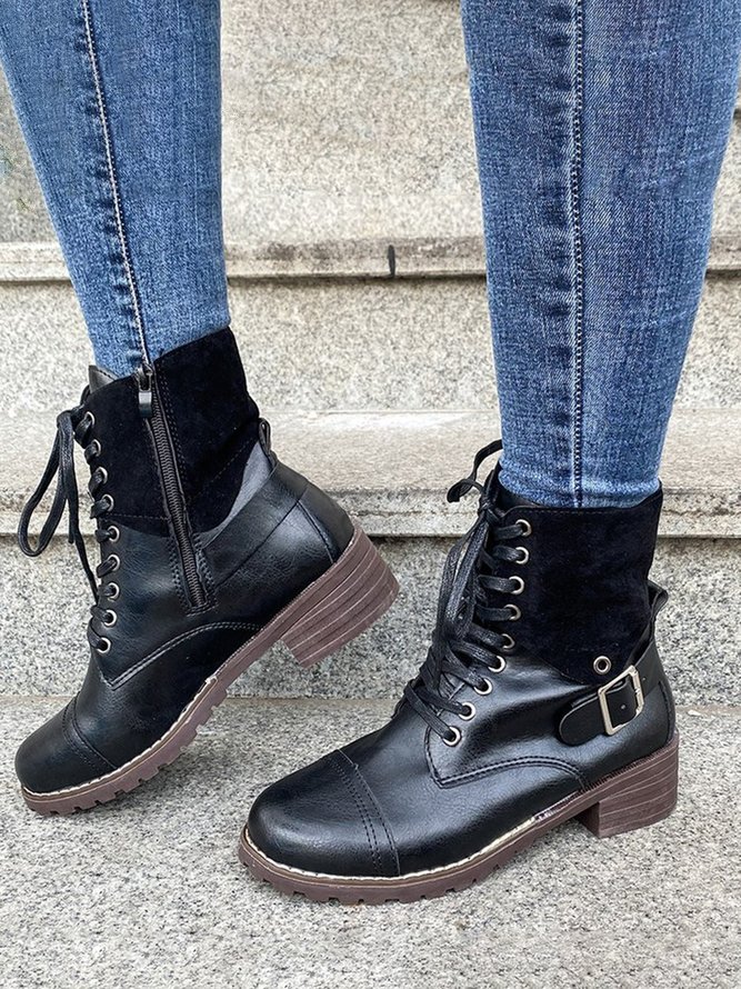 Retro Stitching Lace-up Zipper Boots