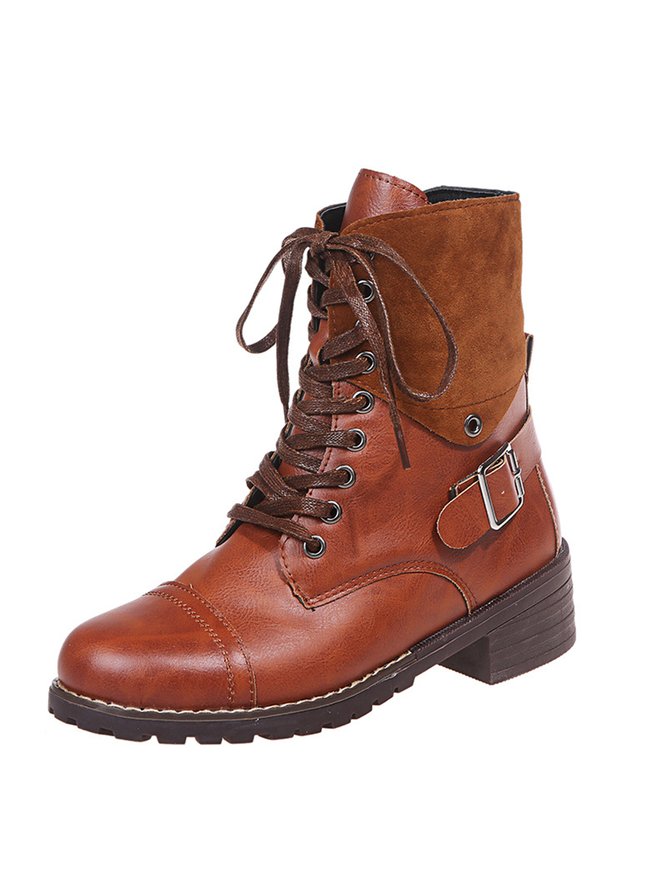 Retro Stitching Lace-up Zipper Boots