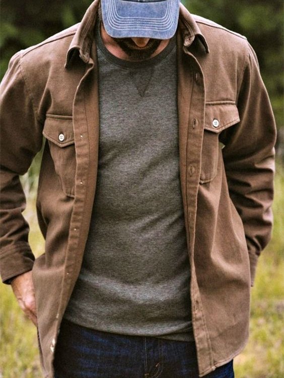 Outdoor Solid Cotton Long Sleeve Overshirt