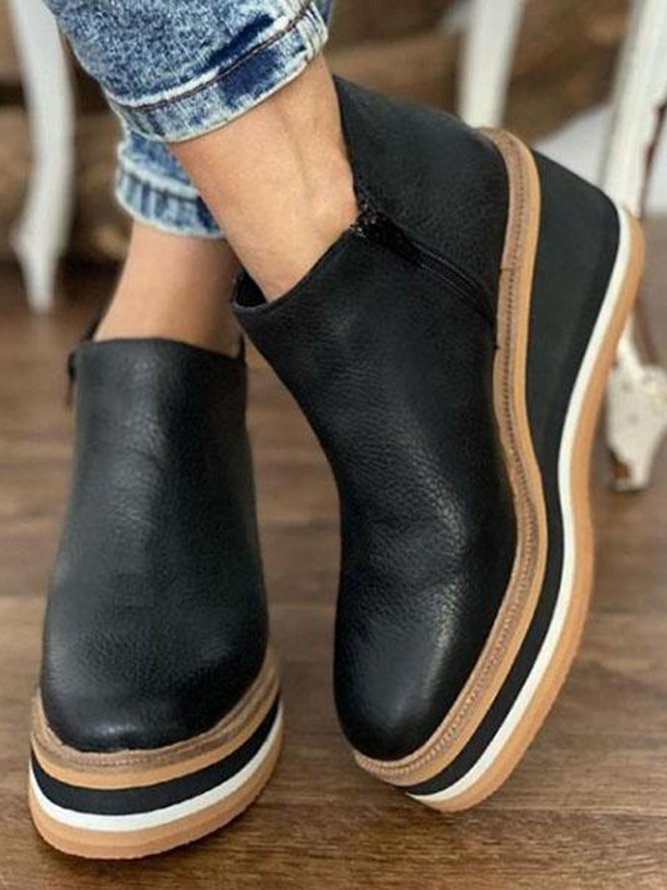 Simple Zipper Wedge Flat Shoes Women Shoes Justfashionnow Flats