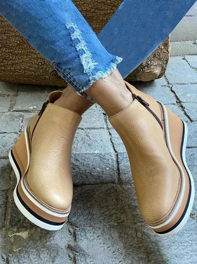 Simple Zipper Wedge Flat Shoes Women Shoes Justfashionnow Flats