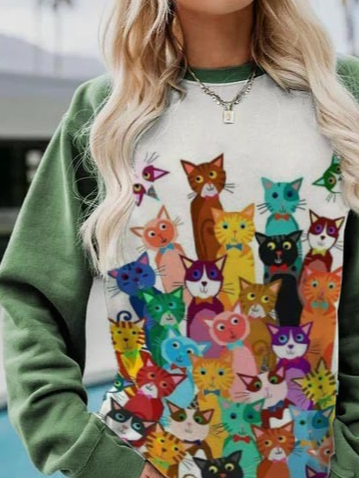 Cat Animal Regular Fit Casual Cotton Blends Sweatshirts