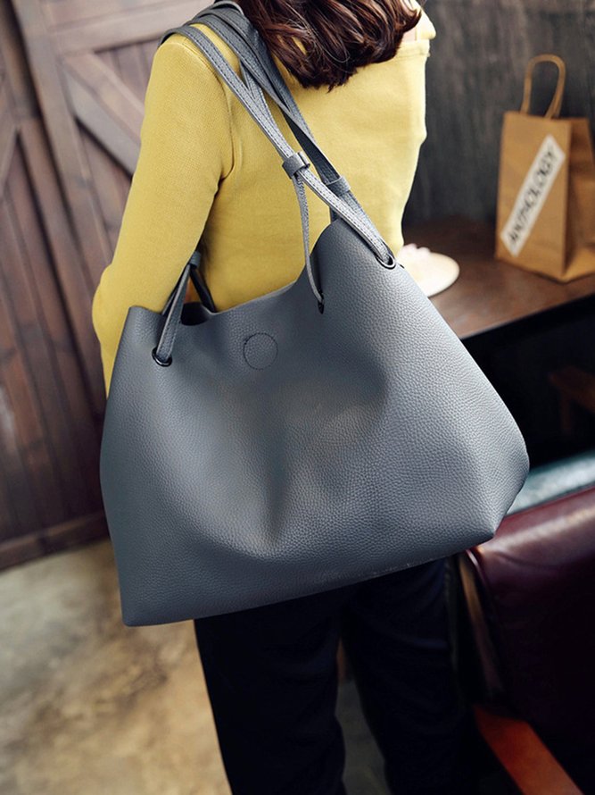 JFN Simple Plain  Handbag Two Pieces  Women's   Shopping Bag Handbag