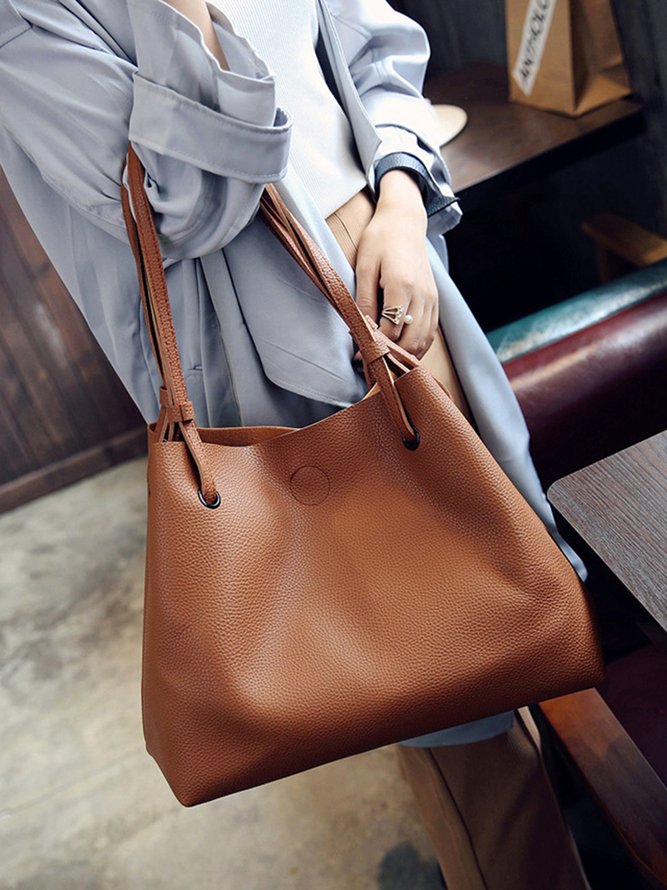 JFN Simple Plain  Handbag Two Pieces  Women's   Shopping Bag Handbag
