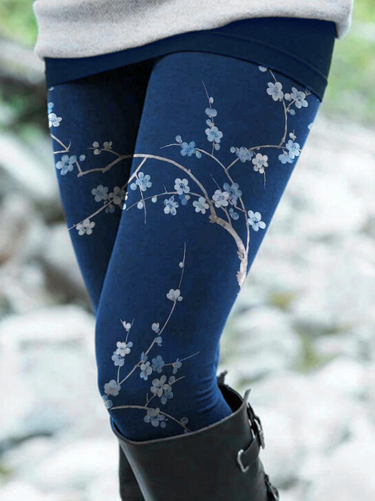 Skinny Cotton Blends Floral Pants
