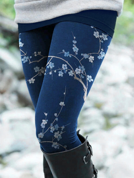 Skinny Cotton Blends Floral Pants