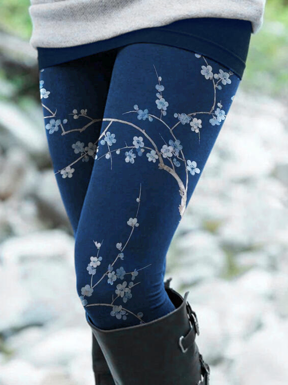 Skinny Cotton Blends Floral Pants