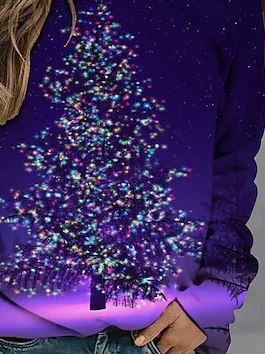 Christmas Tree PrintingCasual Crew Neck Sweatshirts