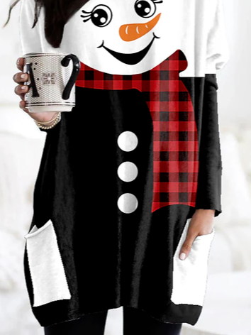 Women Funny Christmas Snowman Scoop Neckline Tunic Top