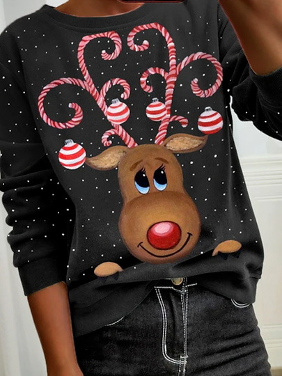 Christmas deer Regular Fit Casual Cotton Blends Sweatshirt