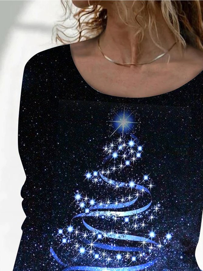 Women's Blue Sweatshirt Christmas Tree Graphic Printed