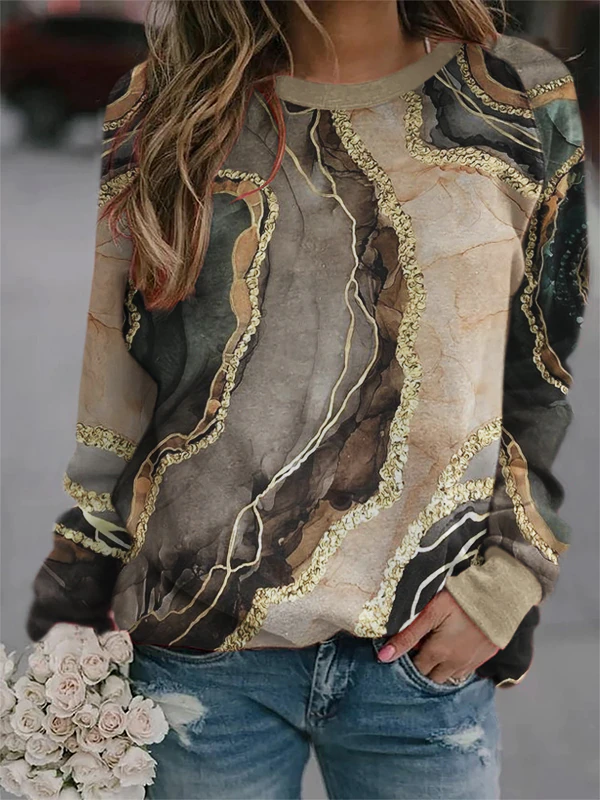 JFN Crew Neck Abstract Casual Sweatshirt