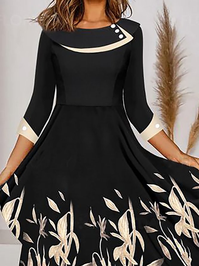 Floral Tunic Round Neck Casual Midi Dress