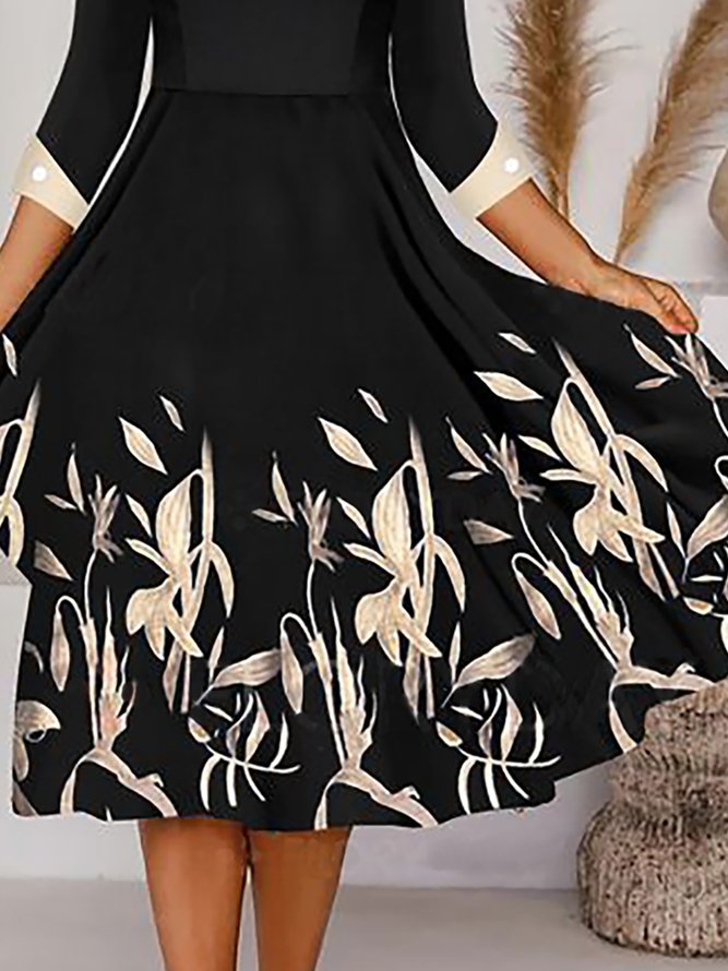 Floral Tunic Round Neck Casual Midi Dress