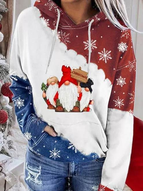 Women Christmas Pockets Off Shoulder Cotton Blends Color Block Sweatshirt