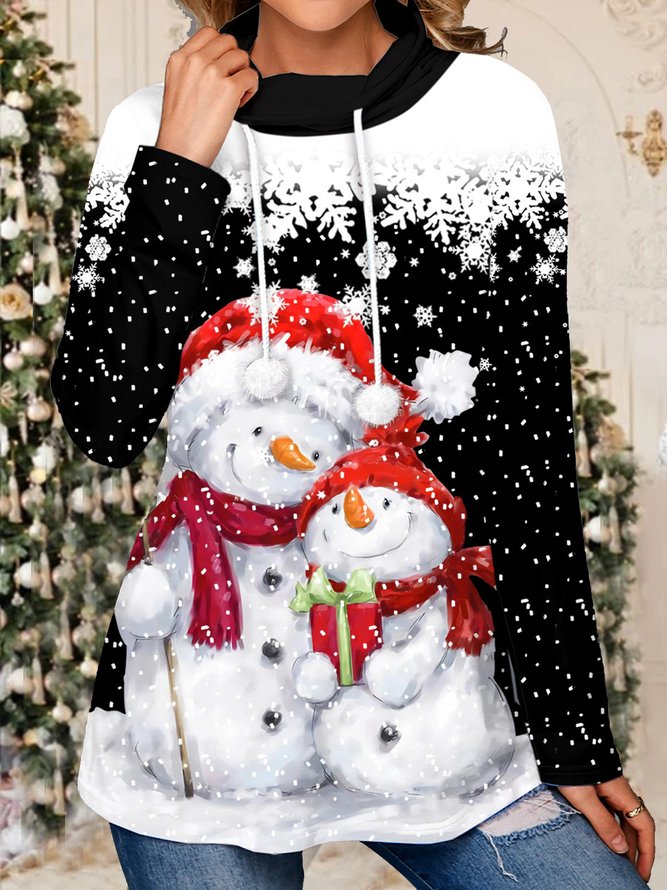 Cotton Blends Christmas Snowman Loosen Sweatshirt