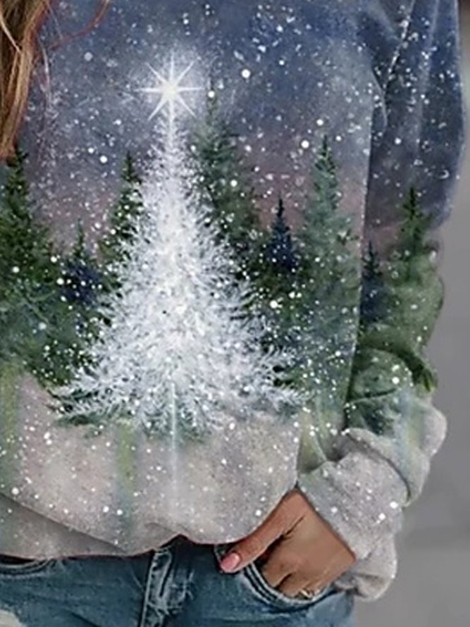 Women's Sweatshirt Christmas Tree Printed Crew Neck Regular Fit