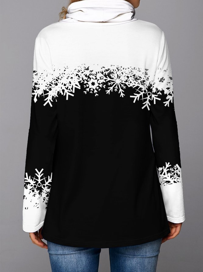 Christmas Snowman Print Black-white Long Sleeve Sweatshirt