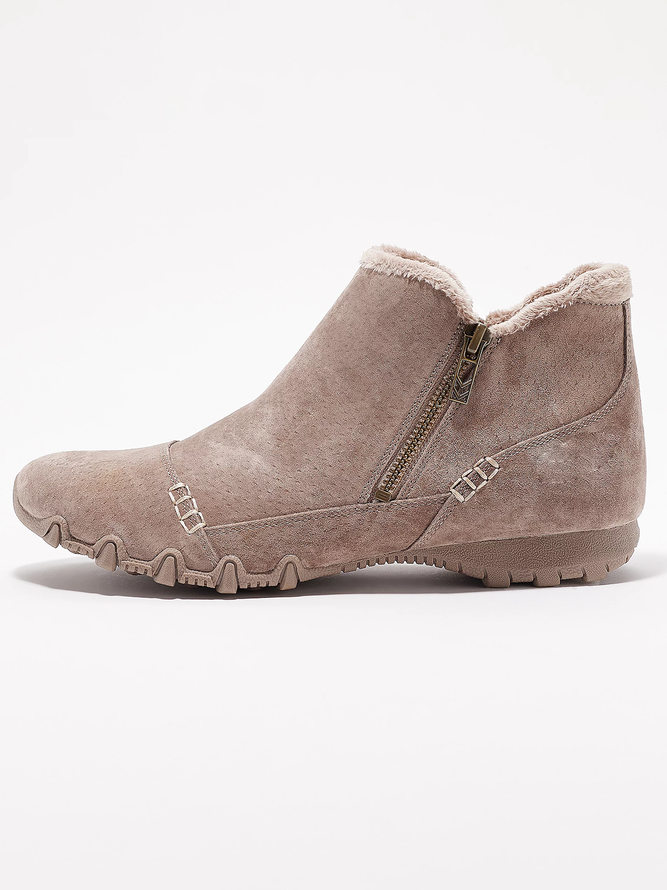 JFN Women Christmas Faux Leather Panel Zip Round Toe Fleece Soft Ankle Ankle Boots  
