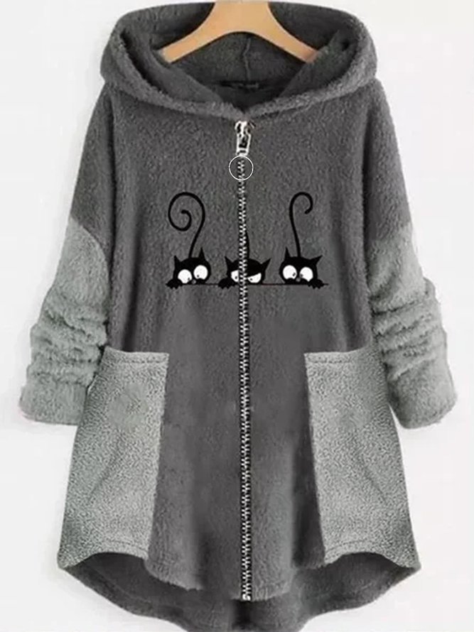 JFN Furry Hooded Pocketed Casual Coat