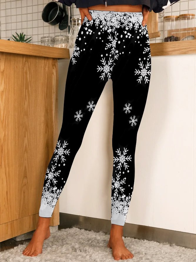 Women Christmas Snowflake Cotton Blends Pants Leggings