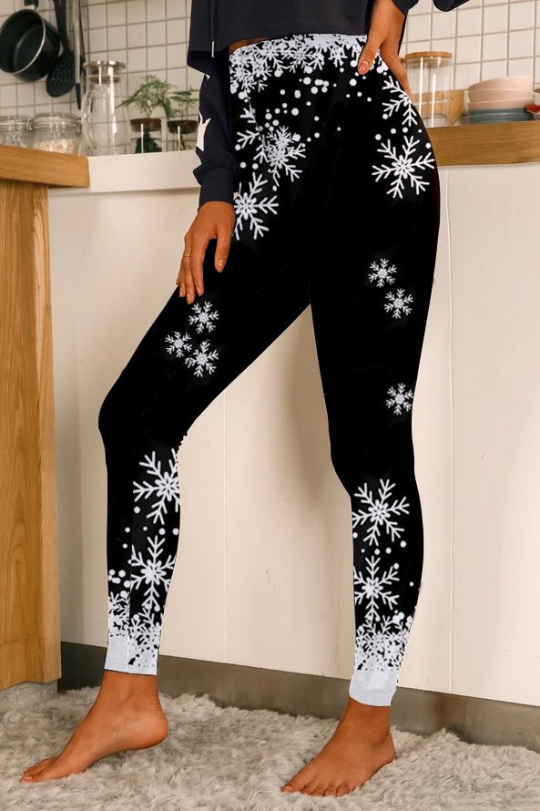 Women Christmas Snowflake Cotton Blends Pants Leggings
