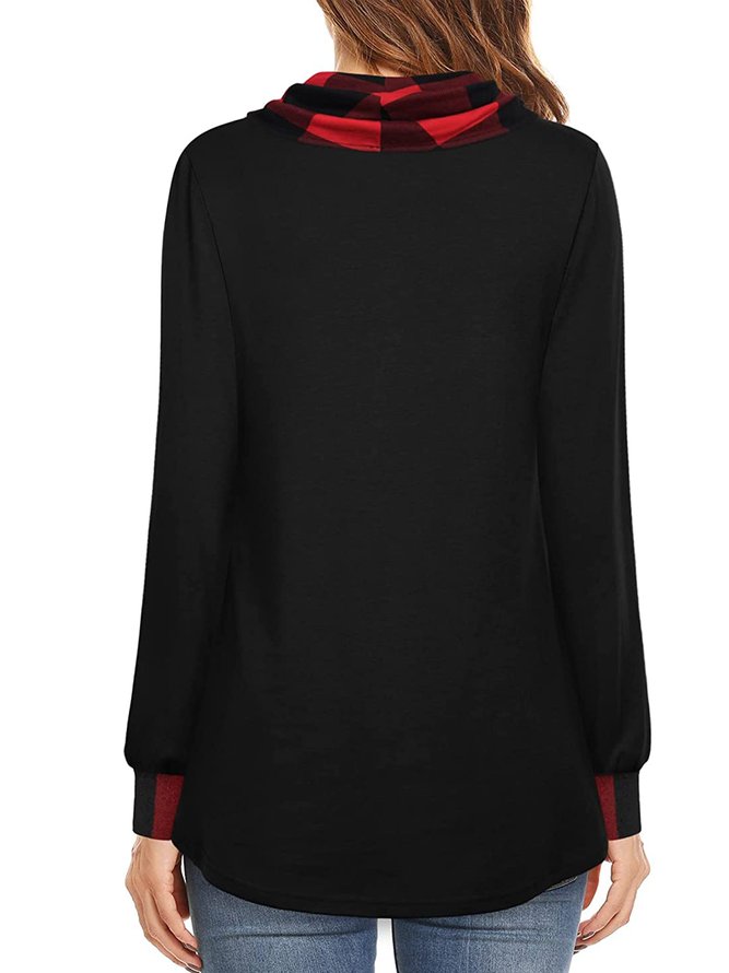 JFN Cowl Neck Buttoned Color Block Grid Top