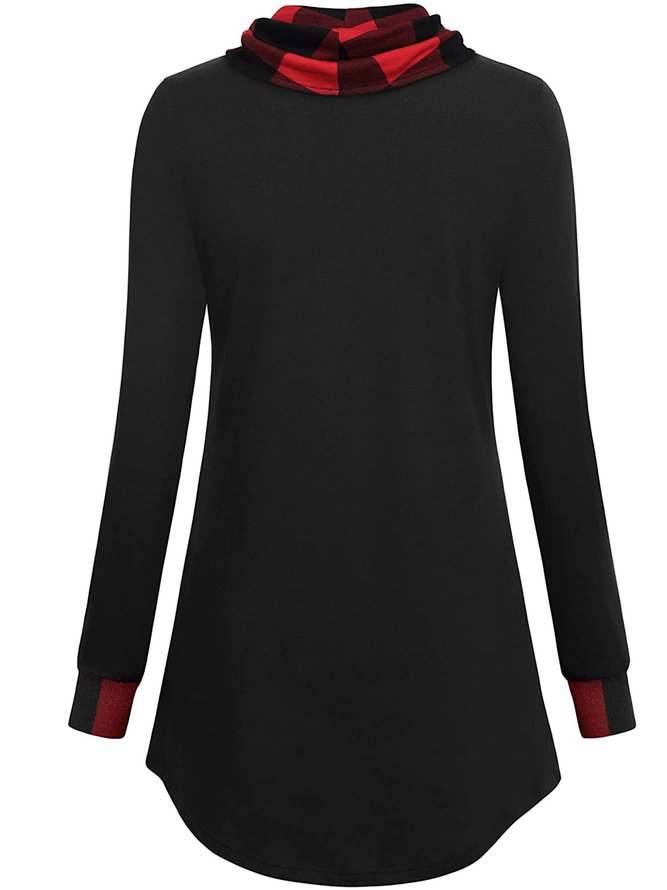 JFN Cowl Neck Buttoned Color Block Grid Top