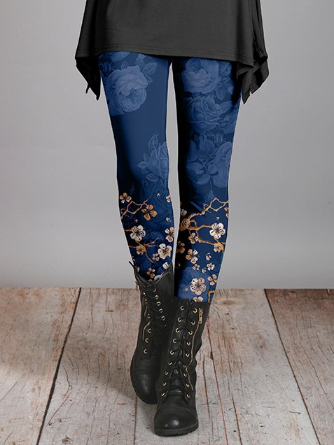 Floral Skinny Leggings Blue plum elegant leggings