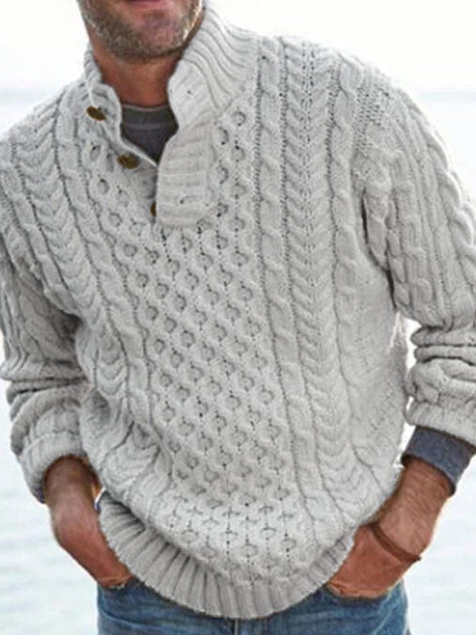 White Plain Casual Long sleeve Long sleeve Long sleeve sweater