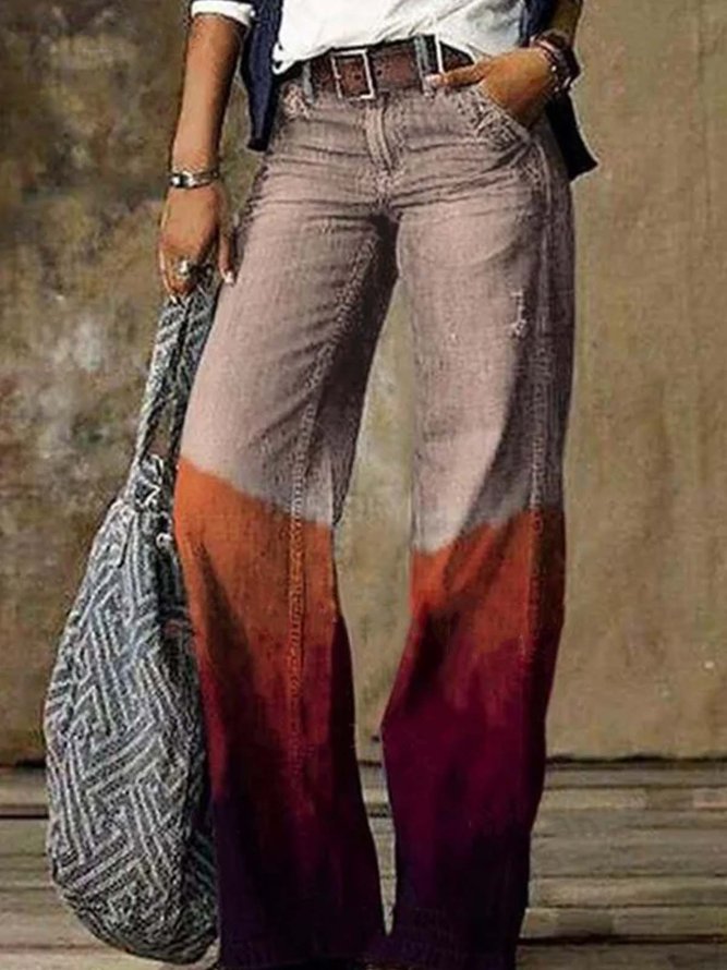 Vintage Color Block Loosen Pants