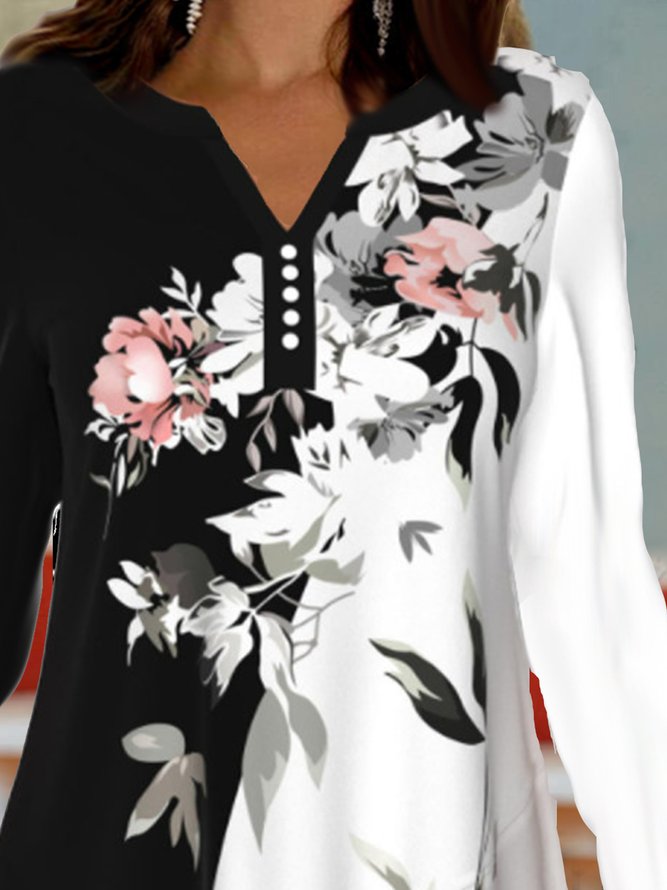Elegant Floral Color Block Shirts & Tops