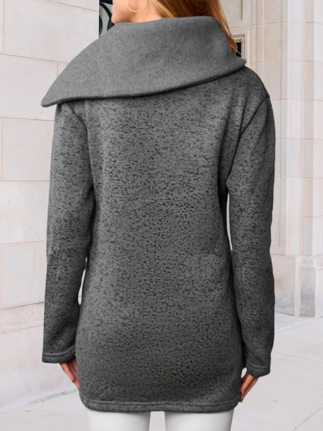 Casual Asymmetrical Neck Regular Fleece Fit Outerwear