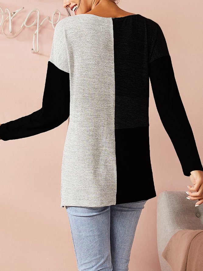 Casual Color Block Raglan Sleeve Round Neck T-Shirts & Tops