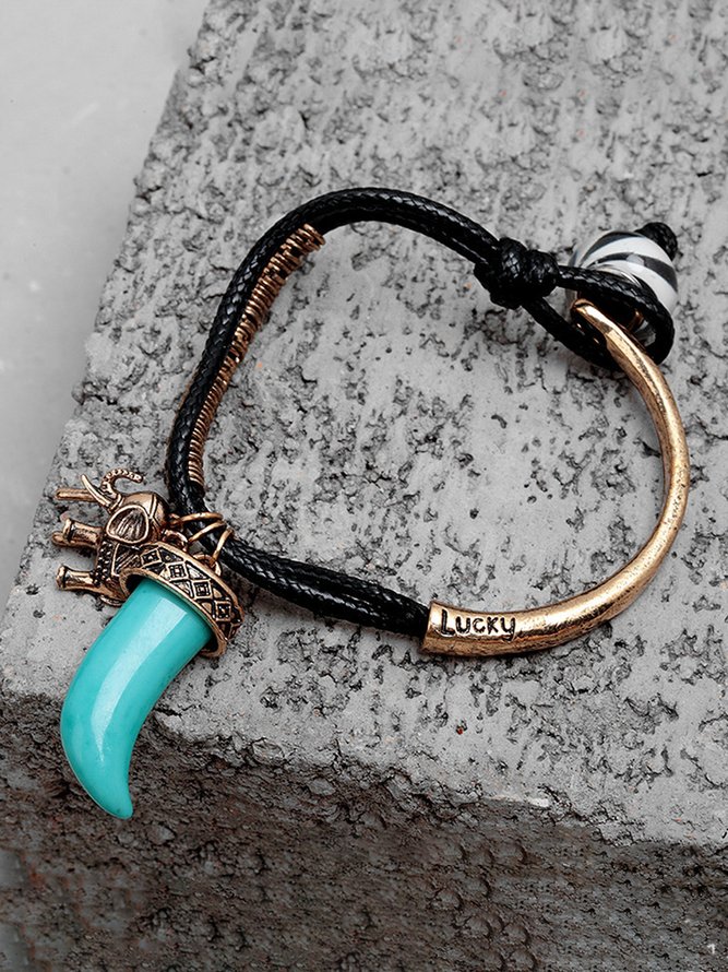 Retro Ethnic Style Turquoise Wax Rope Alloy Bracelet