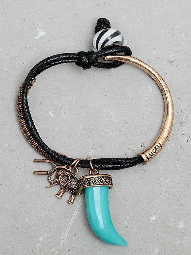 Retro Ethnic Style Turquoise Wax Rope Alloy Bracelet