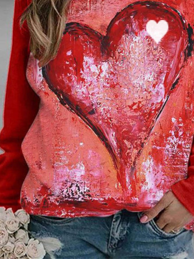 Women's Pullovers Casual Heart-shaped Color Block Long Sleeve Round Neck Pullovers