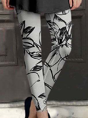 Floral Printed Elastic waist Basics Skinny Long Leggings