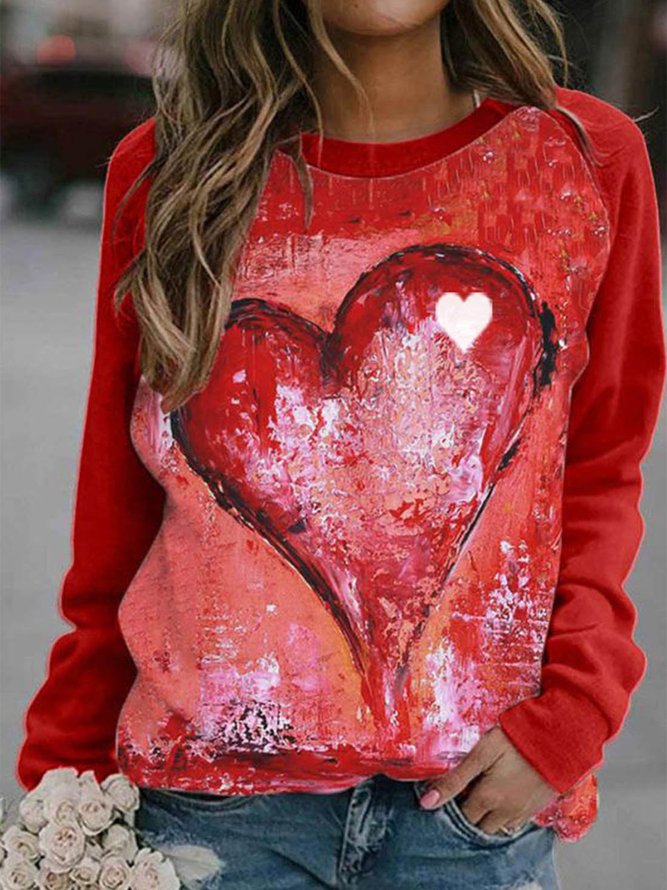 Women's Pullovers Casual Heart-shaped Color Block Long Sleeve Round Neck Pullovers