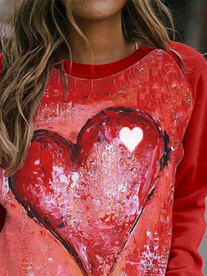 Women's Pullovers Casual Heart-shaped Color Block Long Sleeve Round Neck Pullovers