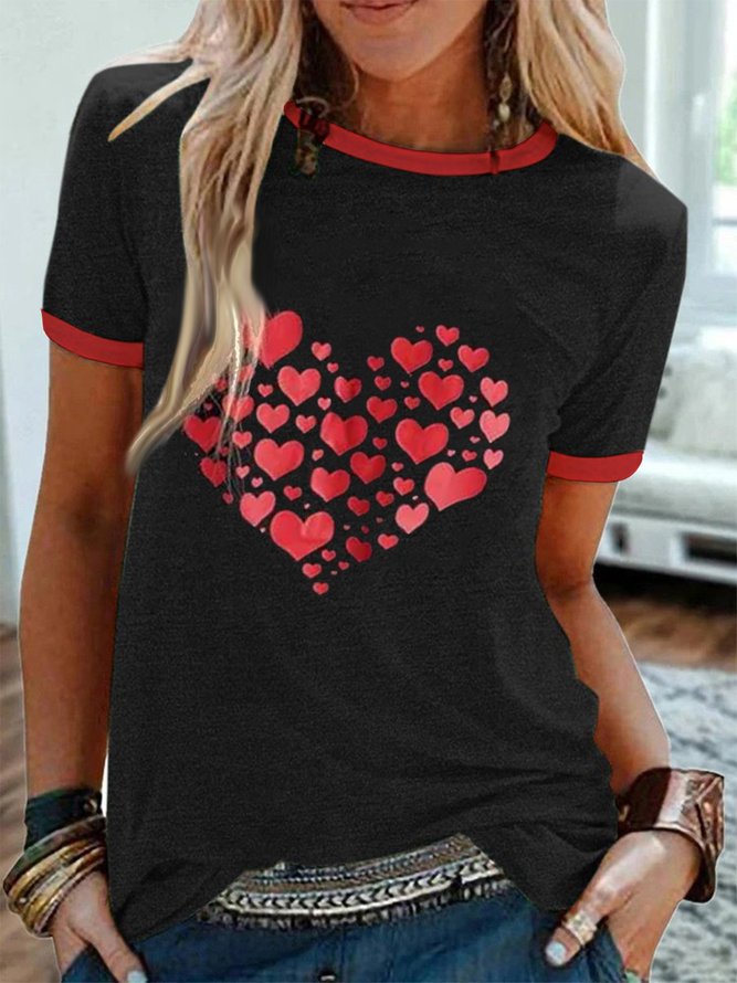 Casual Heart-shaped Round Neck Top For Ladies Valentine's Day