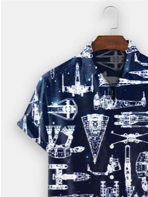 Mens Star Wars Aerospace Machine Print Casual Breathable Short Sleeve Hawaiian Shirt