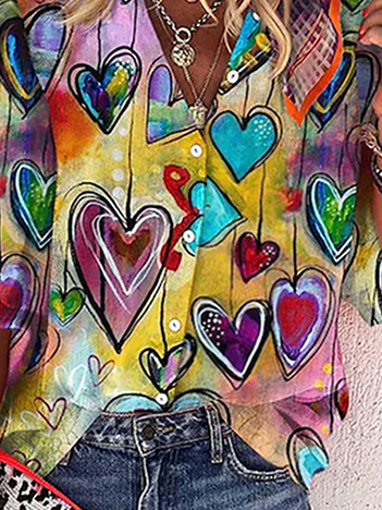 Valentine's Day Love Pattern Casual Loosen Cartoon Blouse