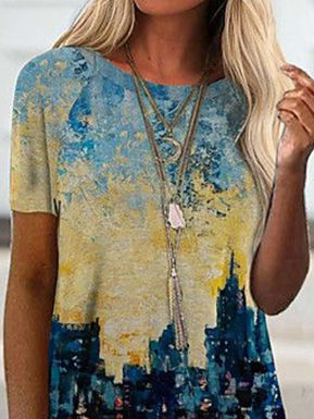 JFN Round Neck Abstract Casual Tunic Top