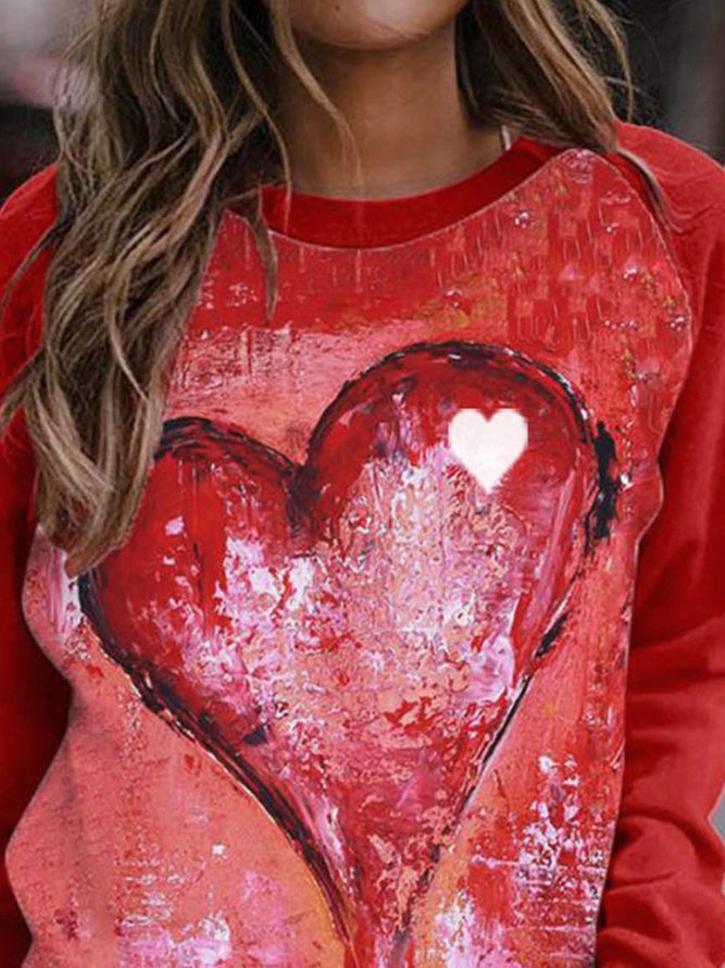 Women's Pullovers Casual Heart-shaped Color Block Long Sleeve Round Neck Pullovers