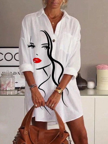Loosen Casual People Shirt Collar Long sleeve women Dress