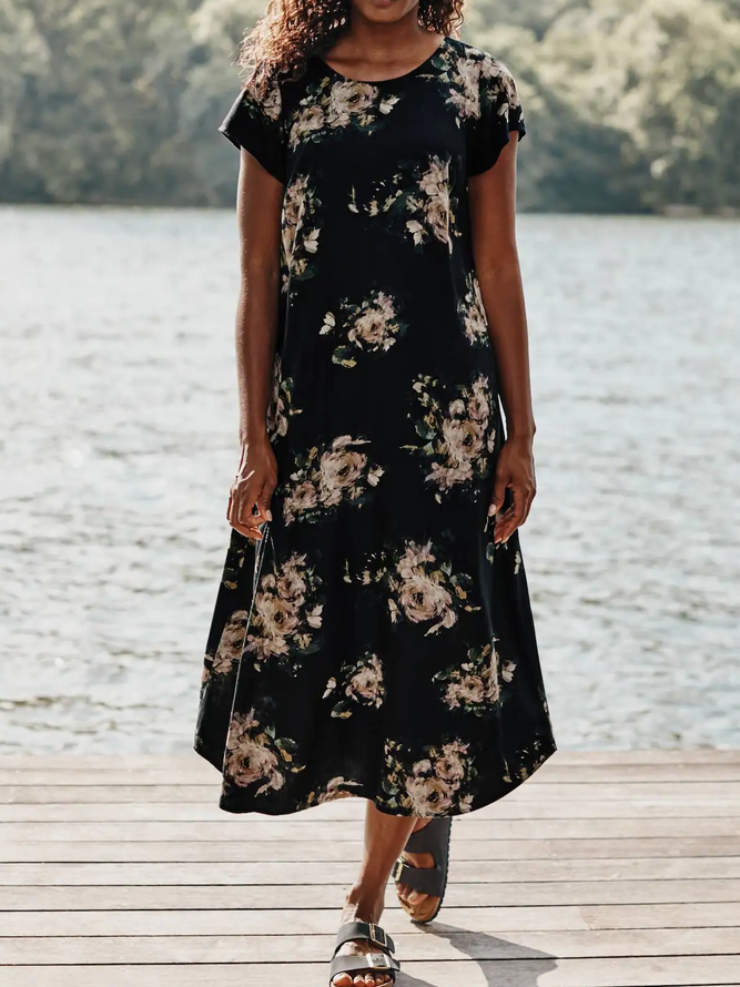 Cotton Blends Floral Casual Vacation Dresses