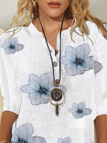 JFN Stand Collar Floral Casual Blouse